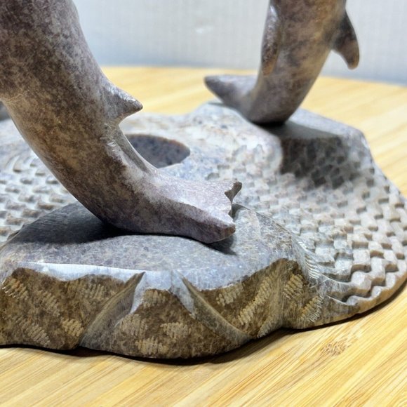 🕯️ Carved Soapstone (3) Dolphin's Candle Holder Sculpture Decor - Picture 9 of 12